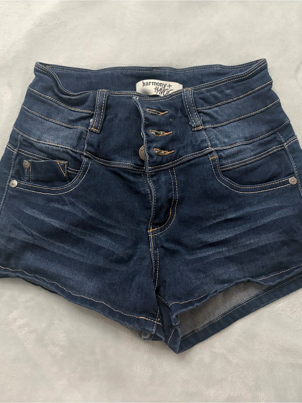 Harmony + Hvn High-Waist Dark Blue Denim Shorts